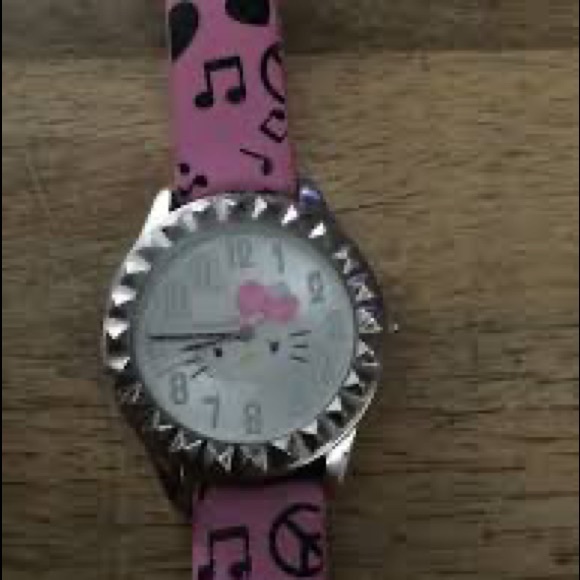 hello kitty sparkly watch with pink simulated leather musical notes band - Picture 1 of 10